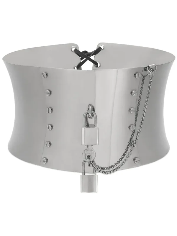 Metallic Silver Lock & Chain Waist Choker