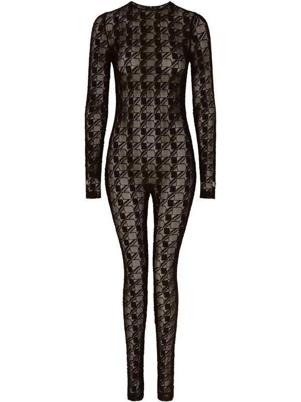 Black Geometric Mesh Bodysuit