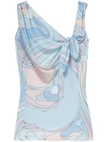Pastel Abstract One-Shoulder Draped Top