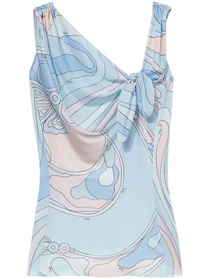 Pastel Abstract One-Shoulder Draped Top