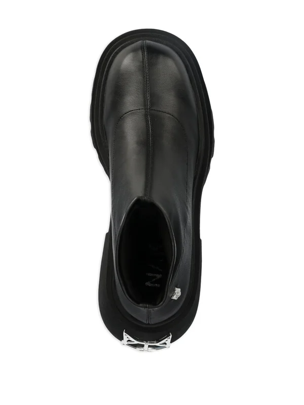 Black Leather Boots with Fox Emblem