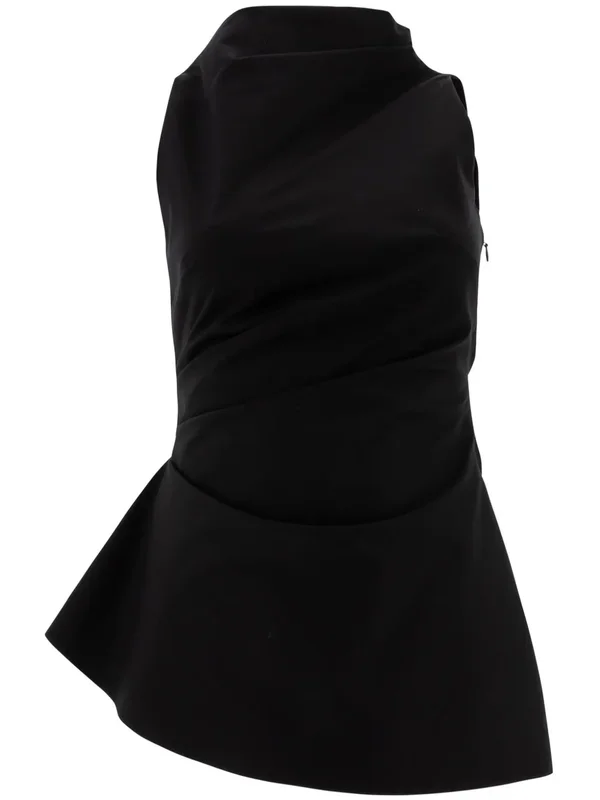 Black Asymmetrical Draped Mini Dress blouse