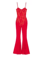 Red Lace Flared Jumpsuit with Corset Bodice