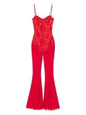 Red Lace Flared Jumpsuit with Corset Bodice