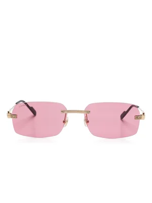 Pink Rimless Square Sunglasses with Gold Bridge