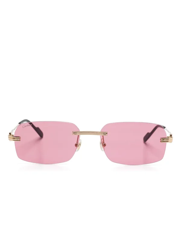 Pink Rimless Square Sunglasses with Gold Bridge