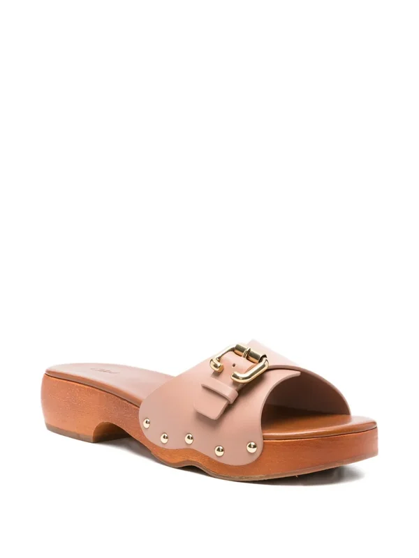 Leather Buckle Slide Sandals