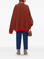 Oversized Red & Green Geometric Knit Cardigan