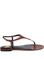 Two-Tone Leather T-Strap Flat Sandals