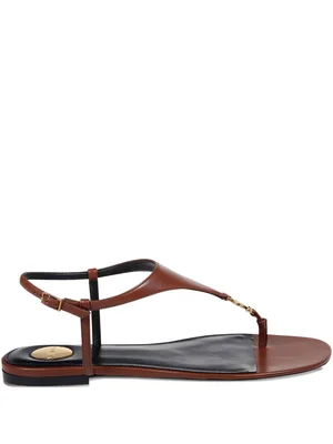 Two-Tone Leather T-Strap Flat Sandals