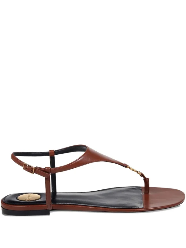 Two-Tone Leather T-Strap Flat Sandals
