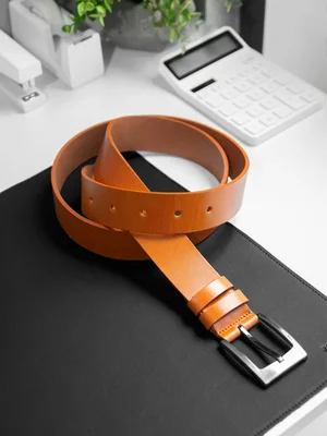 Black Leather Belt with Silver Buckle