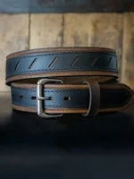 Two-Tone Leather Belt with Diagonal Slits