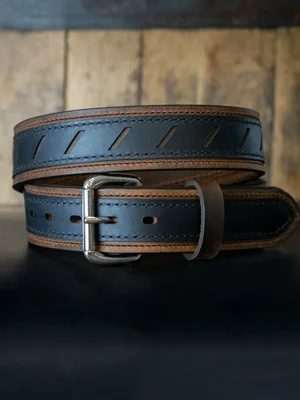 Two-Tone Leather Belt with Diagonal Slits