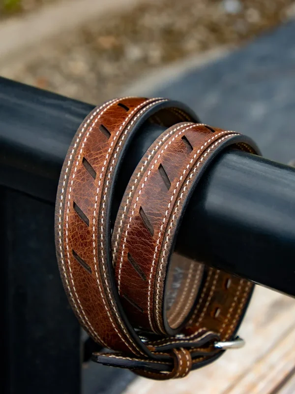 Brown Textured Leather Belts (Set of 2)