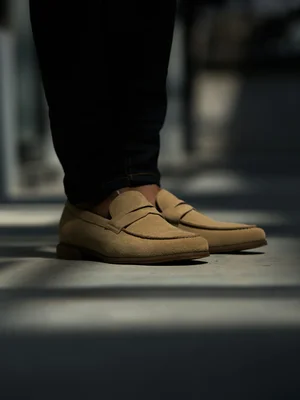 Beige Suede Penny Loafers
