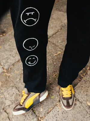 Men’s Black Graphic Jogger Pants – Emoji Faces Edition