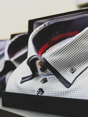 Men’s Designer Dress Shirt – Blue Micro-Check Pattern