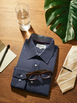 Nimble Made Blue Dress Shirt with White Polka Dots